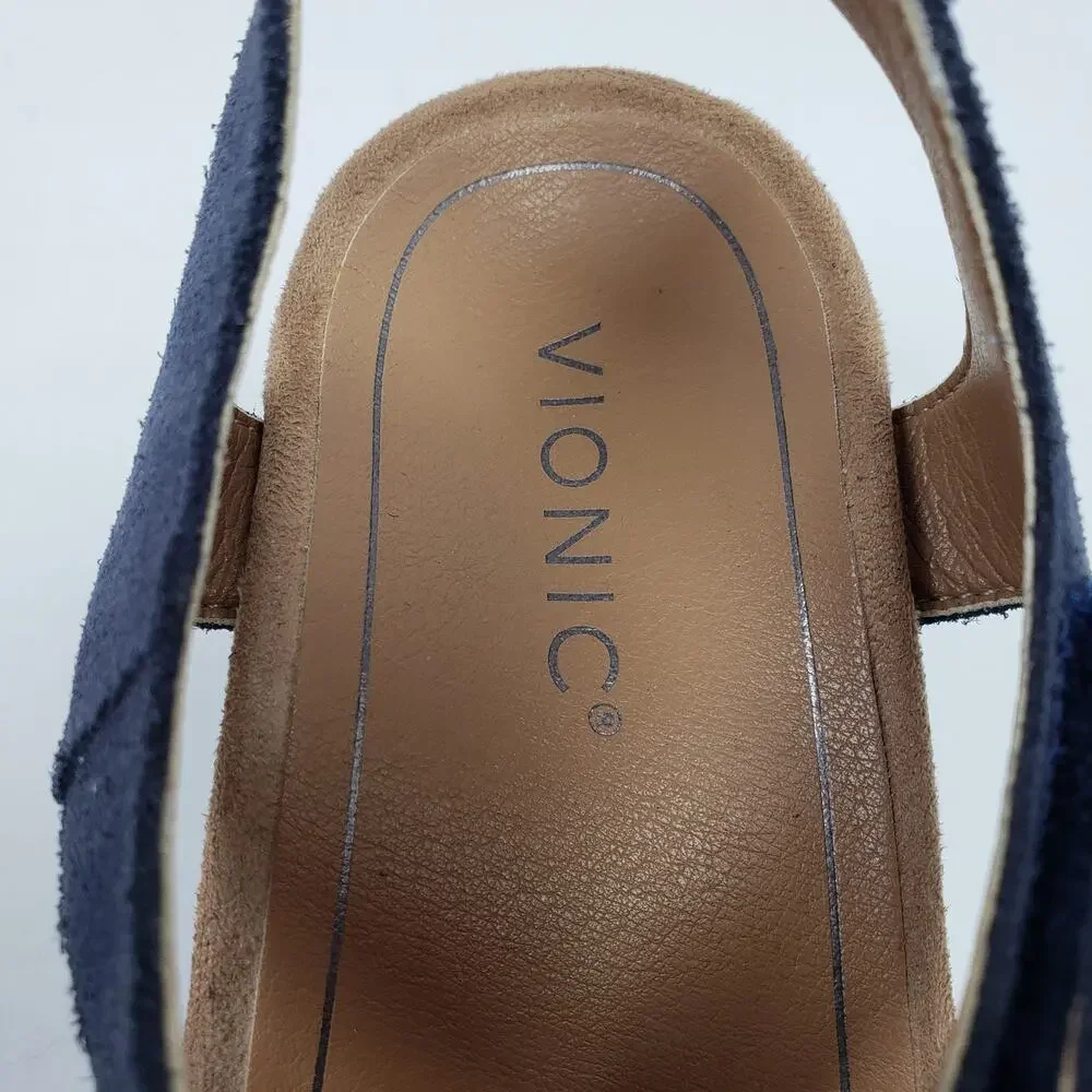 Vionic Astrid II Womens Size 7 Blue Suede Casual Platform Wedge Sandals